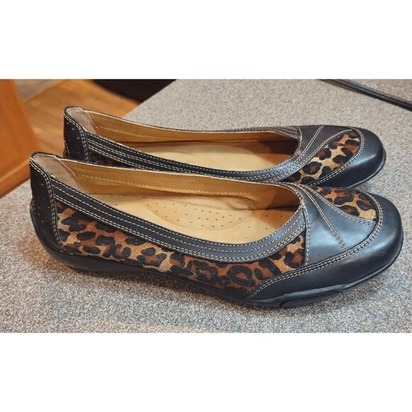 Ladies Audition Leather Cheetah Print Flats Size 9W - Picture 2 of 6